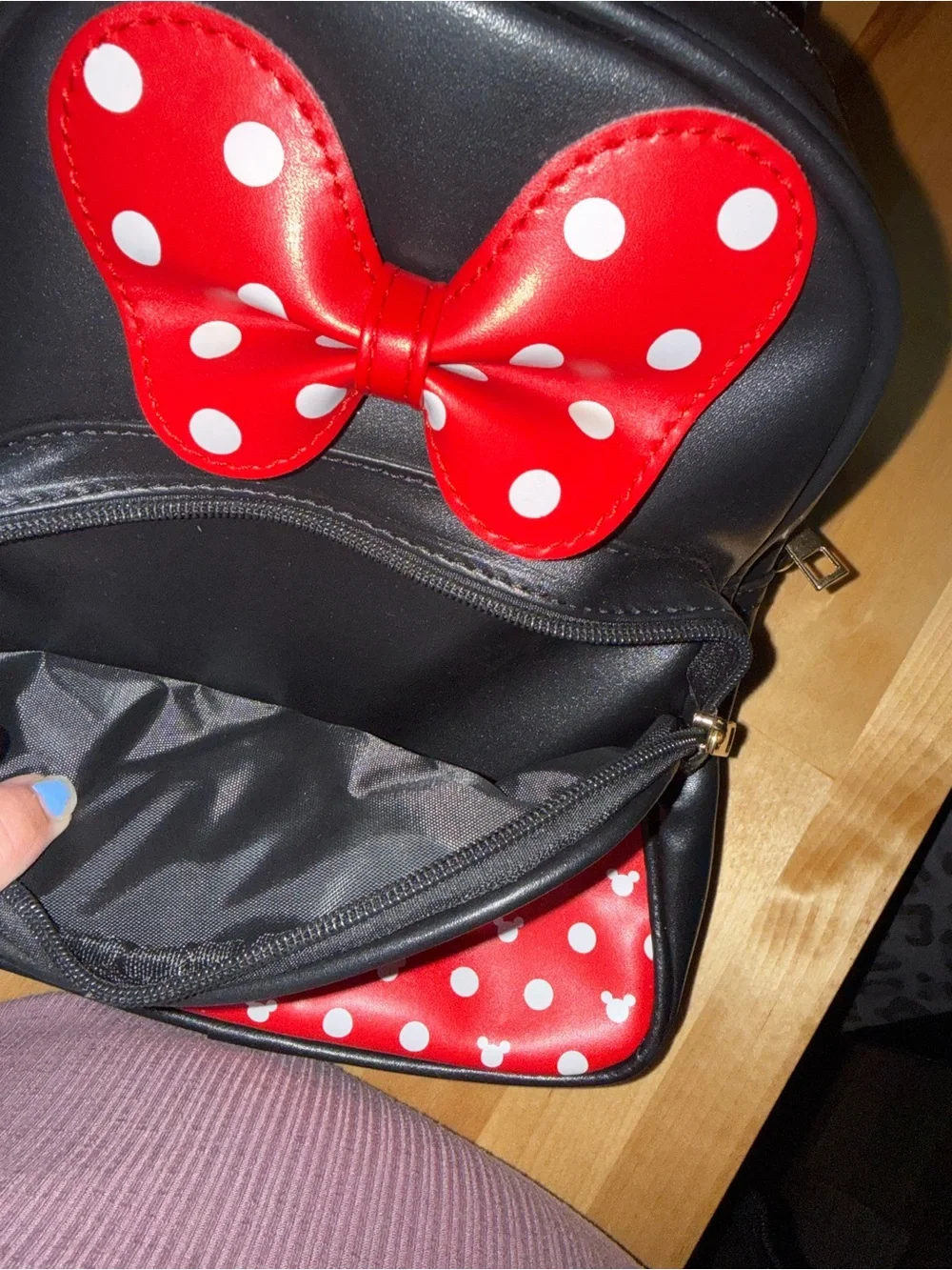 Kids Black & Red Minnie-Style Backpack with Bow